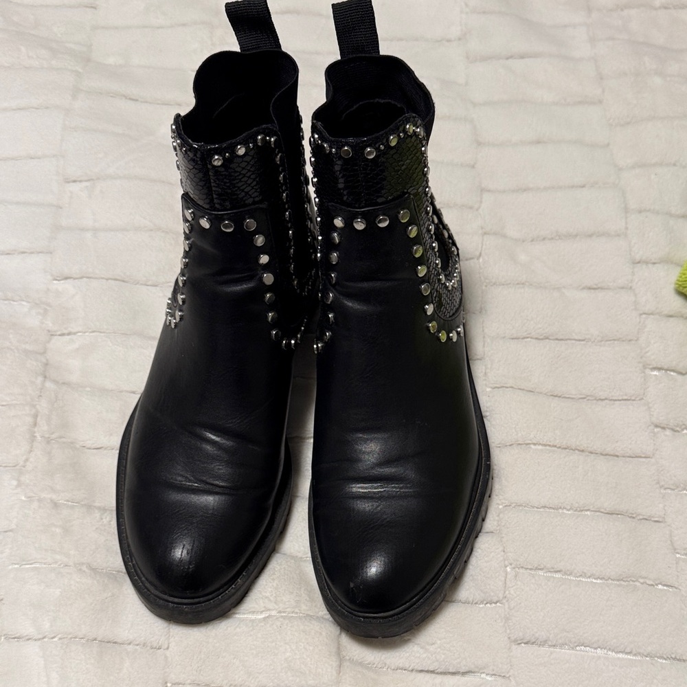 Zara Black Studded Leather Ankle Boots